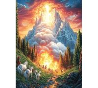 Mountain Valley at Sunset with Eruption 500 Pc DIY Jigsaw Puzzle Puzzles for Adults Teens Hard Challenging Team Building Stress Reducing Autumn High-grade Rigid Cardboard 500 PCS