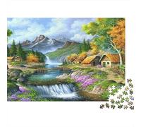 Mountain Valley Cottage 1000 Piece Jigsaw Puzzle Paper for Adults River View Puzzle Game for Family Relax Leisure Decor Gift 70x50cm/1000pcs