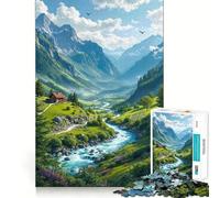 Mountain Valley Cottage by A River Adult Jigsaw Puzzles1000 Pieces Mind Exercise Toy Tension Relief Design Assembly Lovely Present (38x26cm)