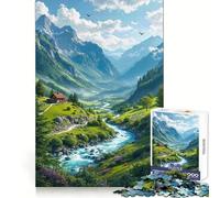 Mountain Valley Cottage by A River Jigsaw for Teenagers 1000 Pieces Memory Boost Relaxing Fun Pattern Assembly (50x75cm)