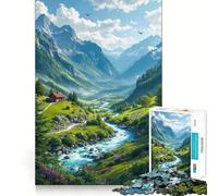 Mountain Valley Cottage by A River Jigsaw Puzzles for Teenagers 1000 Pieces Think Toy Soothing Fun Clean Cut Art Collectible (38x52cm)