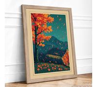 Mountain Valley in Autumn Vintage Framed Wall Art Print A3 (42×29.7cm) Oak, Wall Decor for Living Room, Bedroom, Office & Home, Ready to Hang, Art Gift