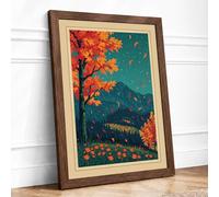 Mountain Valley in Autumn Vintage Framed Wall Art Print A4 (29.7×21cm) Walnut, Wall Decor for Living Room, Bedroom, Office & Home, Ready to Hang, Art Gift