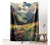Mountain Valley Landscape Blanket 40x50 in Warm Soft Lightweight, Grassland Wild Flower Throw Blanket for Sofa, Flannel Blankets, Natural Scenery Fleece Blankets Washable All for Summer Winter