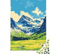 Mountain Valley Landscape Minimalist Abstract Illustration Jigsaw Puzzle 1000 Pieces, Peaceful Valley Travel Art, Premium Paper Puzzle for Adults, Travel Gift, Mindful Activity, 52x38cm/1000pcs