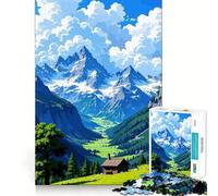 Mountain Valley Landscape with Cabin 1000 Piece Jigsaw Puzzle for Adults Logic Toy Relaxing Fun Design Assembly Santa Wish Gift (38x26cm)