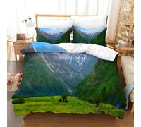 Mountain Valley-Nature Landscape Scene Duvet Cover Set 3 PCS Hotel Quality Quilt Cover Bedding Bed Covers with Pillowcases with Zipper Closure Ultra Soft Anti Allergic Microfiber King（220x240cm）