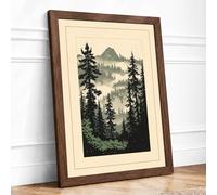 Mountain Valley Silence Scandinavian Framed Wall Art Print A1 Walnut