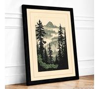 Mountain Valley Silence Scandinavian Framed Wall Art Print A3 Black