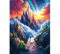 Mountain Valley with A Waterfall 500 Pieces Set Classic Jigsaw Puzzle Science Fiction Magical Dream Couple Puzzle Partners Mind Relaxation Wall Decor Easter New Year Recycled Cardboard 500 PCS
