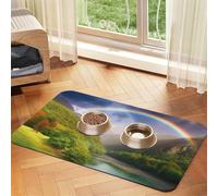Mountain Valley with Rainbow Dog Food Mat, Absorbent Pet Feeding Mat for Food and Water Bowls Non-Slip Placement Pad for Floors Waterproof Quick Dry Water Dispenser Mat for Dogs Puppy Cats 12x18 Inch