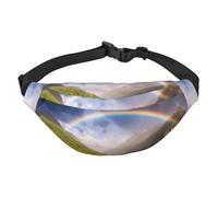 Mountain Valley with Rainbow Fanny Pack for Men Women Crossbody Waist Bag Everywhere Belt Bag Wallet Hip Bum Bag with Adjustable Strap Casual Chest Bag for Outdoor Hiking Cycling, Black, One Size