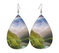Mountain Valley With Rainbow Leather Earring Printed Hanging Fashion Dangle Earrings For Beach Daily