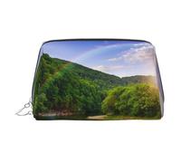 Mountain Valley with Rainbow Print Makeup Bag Portable Leather Waterproof Cosmetic Bag Clutch Makeup Brush Bag (6.7x4.3in)
