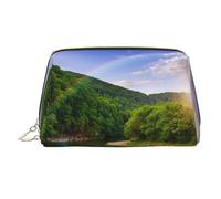 Mountain Valley with Rainbow Print Makeup Bag Portable Leather Waterproof Cosmetic Bag Clutch Makeup Brush Bag (6.7x4.3in)