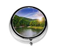 Mountain Valley with Rainbow Print Pill Box for Pocket Round Pill Box 3 Compartment Decorative Portable Travel Pill Holder Tablet Vitamin Organizer Mini Pill Case(2pcs)