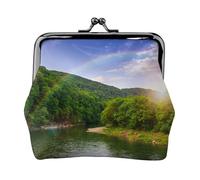 Mountain Valley with Rainbow Print Print Coin Purse for Men Women Leather Kiss Lock Small Pouch Coin Wallet
