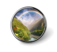 Mountain Valley with Rainbow Round Badge Personalized Metal Lapel Pin Badges Fit Clothing Bags Hat Humorous Printed Brooch Badge Party Decorations Accessories for Men Women