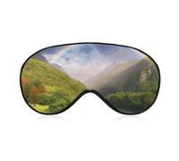 Mountain Valley with Rainbow Sleep Mask Light Block-Out Eye Mask for Side Sleeper Pressure-Free Soft Night Blindfold with Adjustable Strap Breathable Sleep Eye Cover for Travel