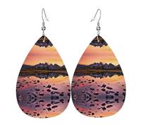 Mountain View At Sunrise Leather Earring For Women Teardrop Pierced Leather Earrings Set Birthday Xmas Jewelry Gifts For Women