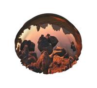 Mountain view at sunrise Print Shower Cap for Women Men, Reusable Double-Layer Fabric Bathing Cap Girls Hair Caps, 29 CM