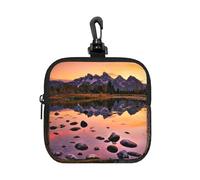 Mountain View At Sunrise Square Zipper Pouch with All-Over Print,Waterproof Rubber-Fabric, Lightweight Durable Small Organizer Bag for Coins, Cards, Keys