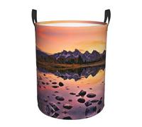 Mountain View At Sunrise Waterproof Polyester Fabric Single-Layer Laundry Hamper With Full Print Design,Sturdy Pe Rim,Dual Handles,For Home Car Storage