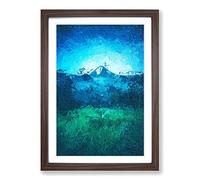 Mountain View in Bali in Abstract Framed Print | A2 Walnut Framed Wall Art | Ready to Hang | Abstract Landscape Picture | Living Room Bedroom Lounge Office
