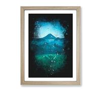 Mountain View In Bali Paint Splash Modern Framed Print | A2 Oak Framed Wall Art | Ready to Hang | Modern Landscape Picture | Living Room Bedroom Lounge Office