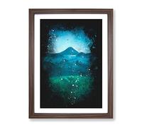 Mountain View In Bali Paint Splash Modern Framed Print | A4 Walnut Framed Wall Art | Ready to Hang | Modern Landscape Picture | Living Room Bedroom Lounge Office