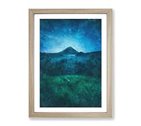 Mountain View In Bali Painting Modern Framed Print | A2 Oak Framed Wall Art | Ready to Hang | Modern Landscape Picture | Living Room Bedroom Lounge Office