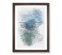 Mountain View in Bali Sketch Framed Print | A2 Walnut Framed Wall Art | Ready to Hang | Modern Landscape Picture | Living Room Bedroom Lounge Office