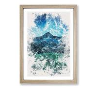Mountain View in Bali Watercolour Framed Print | A2 Oak Framed Wall Art | Ready to Hang | Modern Landscape Picture | Living Room Bedroom Lounge Office