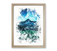Mountain View In Bali Watercolour Modern Framed Print | A3 Oak Framed Wall Art | Ready to Hang | Modern Landscape Picture | Living Room Bedroom Lounge Office
