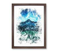 Mountain View In Bali Watercolour Modern Framed Print | A4 Walnut Framed Wall Art | Ready to Hang | Modern Landscape Picture | Living Room Bedroom Lounge Office