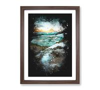 Mountain View In Switzerland Paint Splash Modern Framed Wall Art Print, Ready to Hang Picture for Living Room Bedroom Home Office Décor, Walnut A3 (34 x 46 cm)