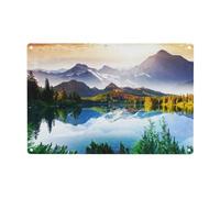 Mountain View Sunny Day Nature Print Metal Tin Signs Funny Metal Signs,Poster Plaque Sign Wall Hanging Decorations 12x8inch