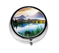 Mountain View Sunny Day Nature Print Pill Box for Pocket Round Pill Box 3 Compartment Decorative Portable Travel Pill Holder Tablet Vitamin Organizer Mini Pill Case(2pcs)