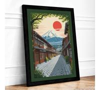 Mountain Village at Dawn Japandi Framed Wall Art Print A3 (42×29.7cm) Black, Wall Decor for Living Room, Bedroom, Office & Home, Ready to Hang, Art Gift