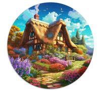 Mountain Village Cottage 1000 Pieces Animation Round Jigsaw Puzzles Challenging & Brainteasing Beautiful Decoration for Adults And Kids 1000pcs (67.5x67.5cm)