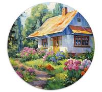 Mountain Village Cottage 1000 Pieces Round Jigsaw Puzzles Impossible Puzzle Beautiful Decoration for Adults And Kids 1000pcs (67.5x67.5cm)