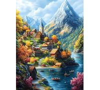 Mountain Village in Flower Meadow 1000 Piece Complete Jigsaw Puzzle Set Teens Beginners Educational Challenge Puzzle Fans Group Play Anniversary Quality Material 1000 PCS