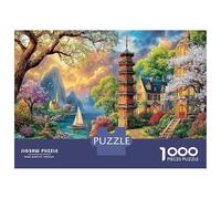 Mountain Village Jigsaw Puzzle Bundle Pagoda by Lake Sailboat Ultra Difficult Office Break Stress Relief Puzzle 38x26cm/1000pcs