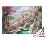 Mountain Village Scene 1000 Piece Jigsaw Puzzle Paper for Adults Waterfall Spring Puzzle Game for Family Home Decor Gift 38x26cm/1000pcs