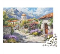 Mountain Village Scene Sturdy 1000 Piece Jigsaw Puzzle for Adults Quaint Old Stone Village Among Blooming Hills Premium Vibrant Challenging Stress Relief Game 52x38cm/1000pcs