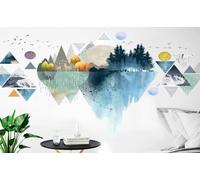 Mountain Wall Decal Geometric Wall Stickers Murals Decor Arch Forest Wall Art Decal for Bedroom Living Bath Room Watercolor Tree Wall Decals Plant Removable Abstract Wall Decal Peel and Stick