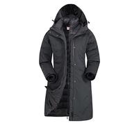 Mountain Warehouse Alaskan Womens 3 In 1 Long Jacket - Waterproof, Breathable & Adjustable Raincoat with Detachable Inner Coat & Taped Seams -For, Rain & Outdoors Jet Black Women's Size 14