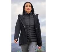 Mountain Warehouse Alaskan Womens 3 in 1 Short Jacket - IsoDry, Waterproof 10,000Mm & Breathable Coat with Taped Seams - Best for Autumn Winter, Outdoors & Wet Weather Jet Black Women's Size 14