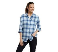 Mountain Warehouse Balsam Brushed Longline Flannel Long Sleeve Womens Shirt - Breathable Checked Shirt, Antipill, Lightweight Ladies Top, Warm -Clothing for Cold Weather Blue Women's Size 12