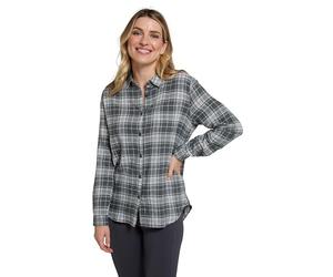 Mountain Warehouse Balsam Brushed Longline Flannel Long Sleeve Womens Shirt - Breathable Checked Shirt, Antipill, Lightweight Ladies Top, Warm - Spring Summer Dark Green 18